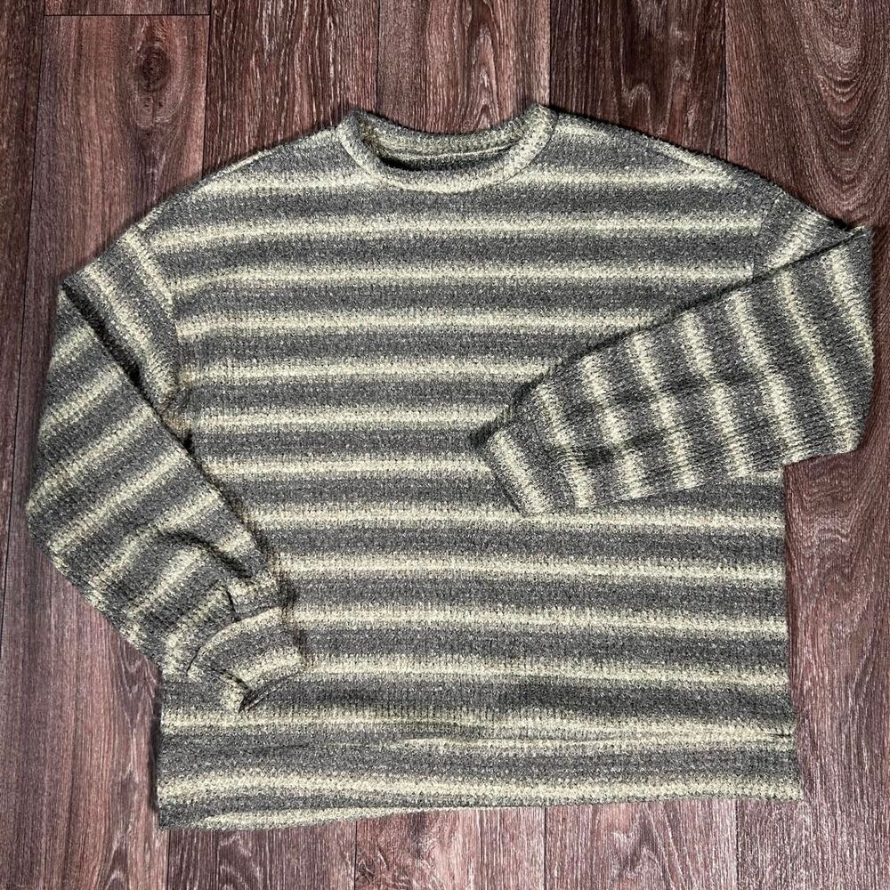 MUSERA Oversized Sage & Cream Striped Sweater grunge layer fall